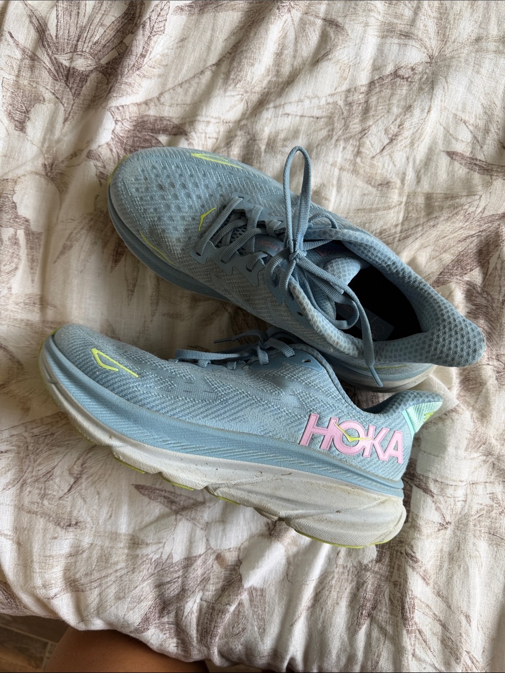 Hoka Women's Sky Blue Running Shoes with Pink Logo